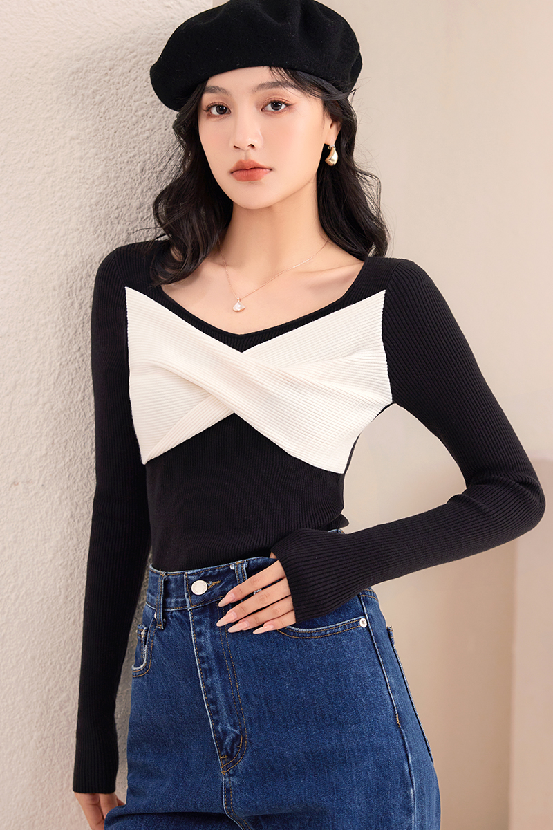 Autumn bottoming shirt knitted clavicle for women