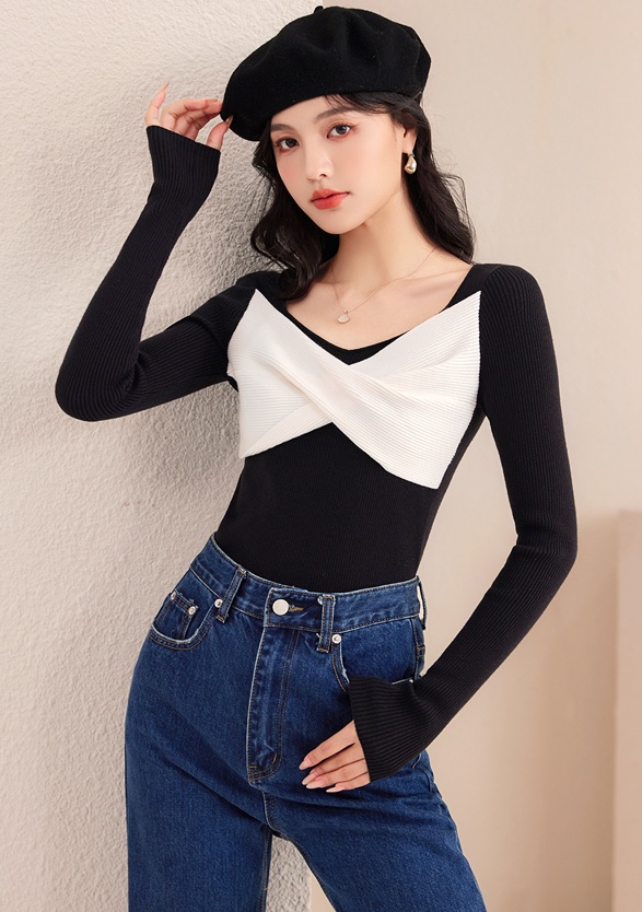 Autumn bottoming shirt knitted clavicle for women