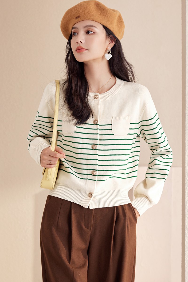 Mixed colors retro cardigan knitted temperament jacket