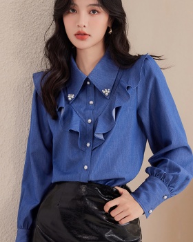 Long sleeve blue business suit niche shirt for women