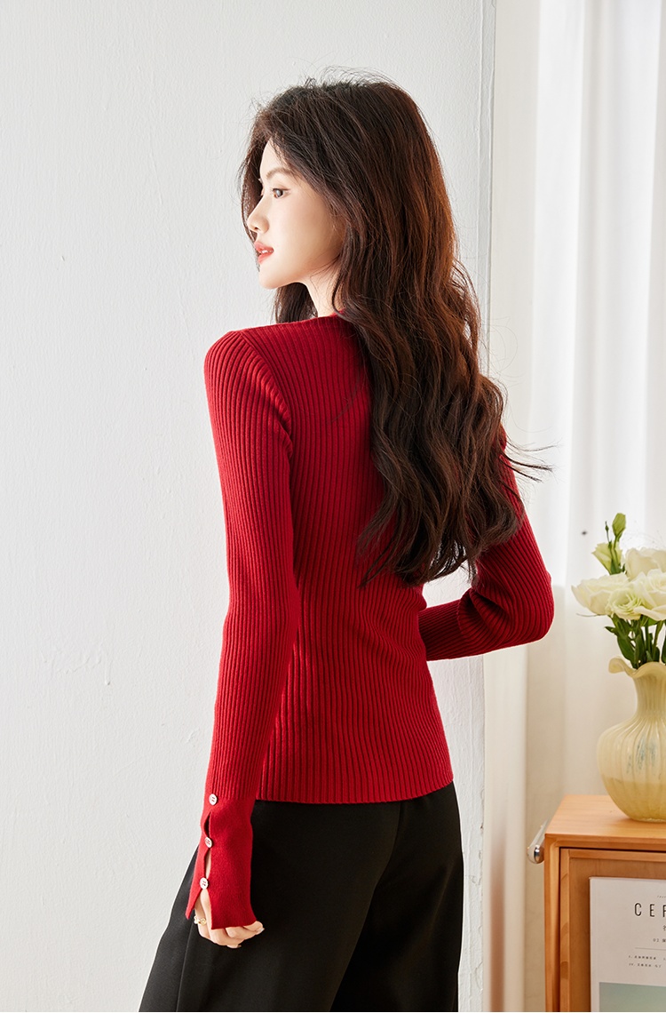 Knitted long sleeve V-neck sweater cross slim tops