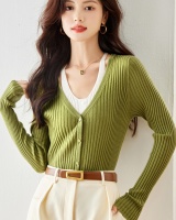 Autumn mixed colors vest Pseudo-two small cardigan for women