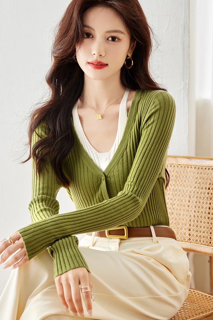 Autumn mixed colors vest Pseudo-two small cardigan for women