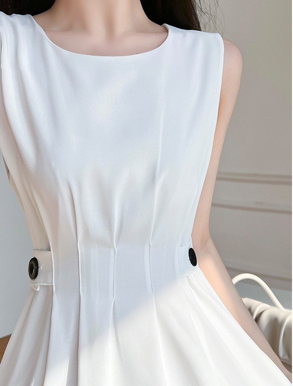Temperament sling sleeveless dress pinched waist long dress