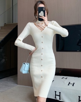 Halter autumn and winter T-back knitted dress for women