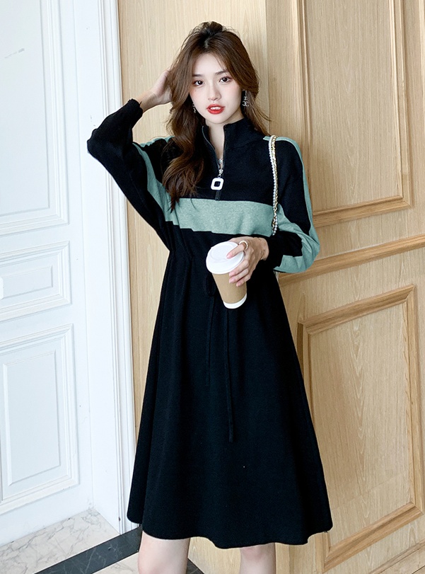 Pinched waist knitted dress autumn and winter sweater