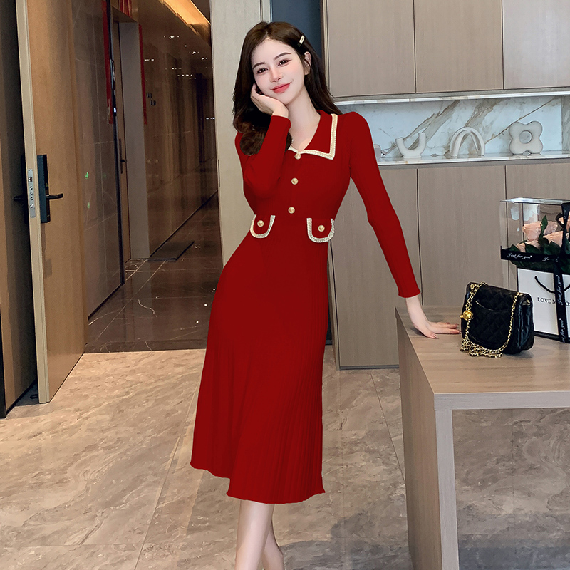 Knitted France style slim tender fashion and elegant dress