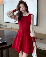Pinched waist bottoming sweater knitted round neck dress