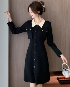 Autumn and winter ladies Pseudo-two knitted dress