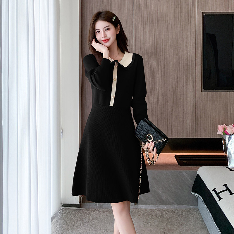 Long sleeve autumn and winter Western style doll collar pure dress