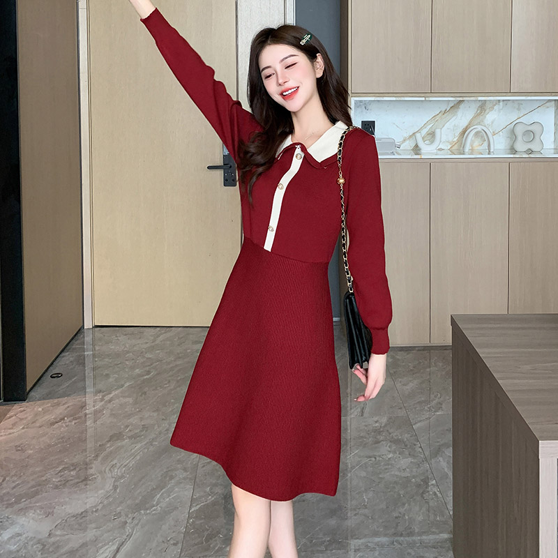 Long sleeve autumn and winter Western style doll collar pure dress
