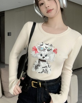 Knitted autumn and winter puppy apricot bottoming shirt