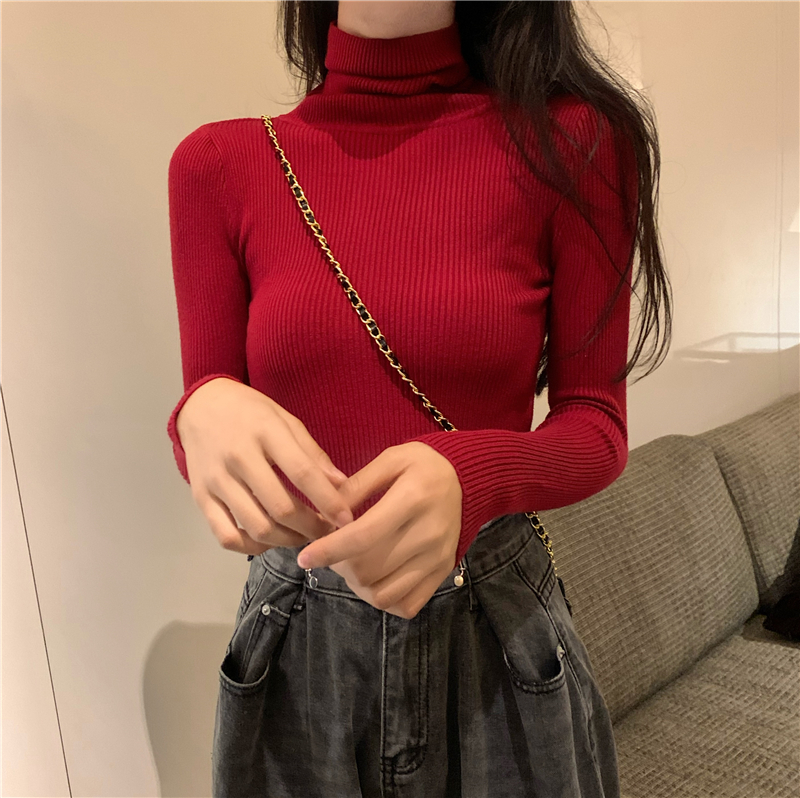 All-match slim high collar thick knitted sweater