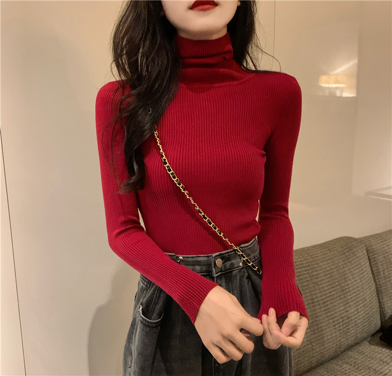 All-match slim high collar thick knitted sweater