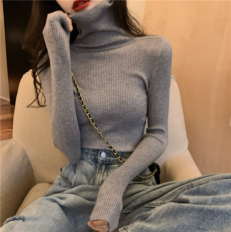 All-match slim high collar thick knitted sweater