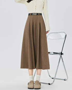 Pleated long A-line skirt gray high waist business suit