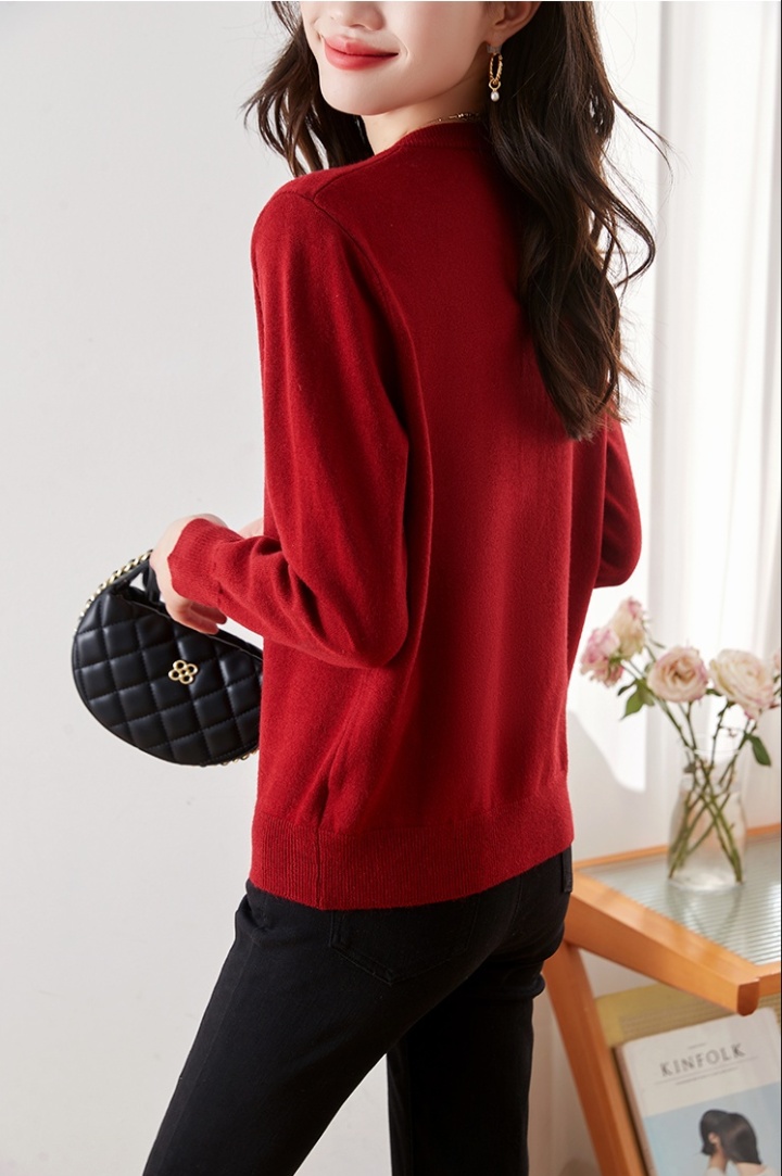 Loose knitted middle-aged sweater red short autumn cardigan