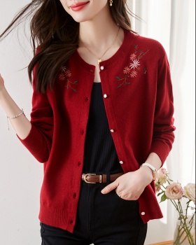 Loose knitted middle-aged sweater red short autumn cardigan