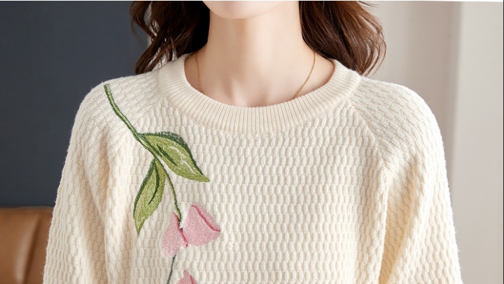 Loose knitted autumn embroidery sweater for women