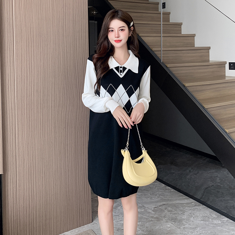 Knitted autumn all-match pullover Pseudo-two simple dress