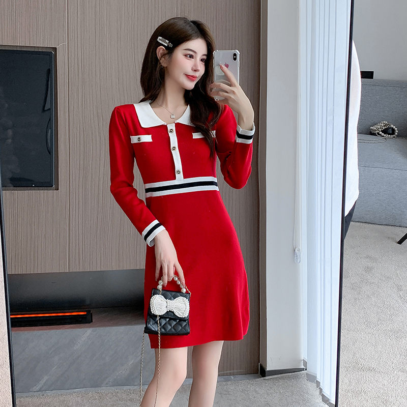 Fashion slim France style show young knitted dress