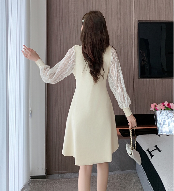 Bottoming temperament splice lace knitted dress