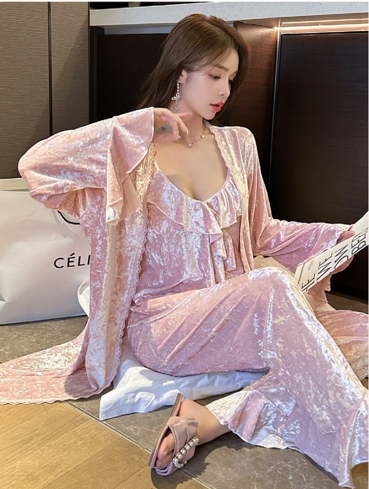 Autumn and winter pajamas nightgown 3pcs set for women
