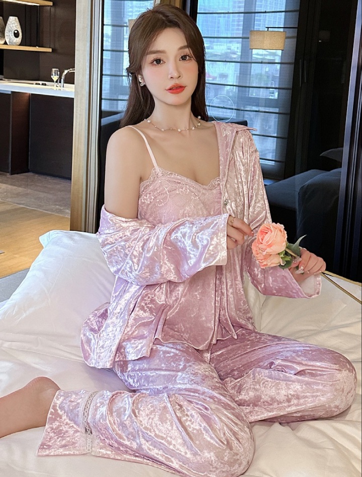 Homewear sexy nightgown lace pajamas 3pcs set for women