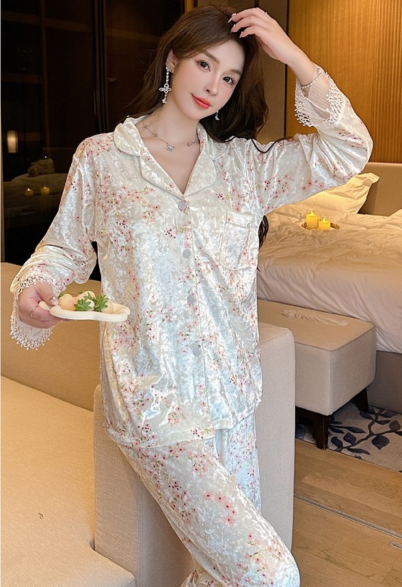 Sexy long sleeve pajamas lace nightgown 3pcs set for women