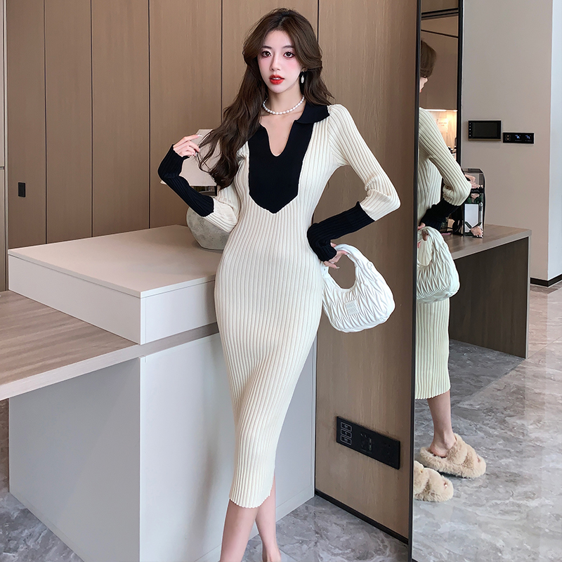 Autumn and winter dress knitted sweater dress for women