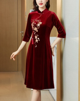 Short sleeve autumn banquet middle-aged dress for women