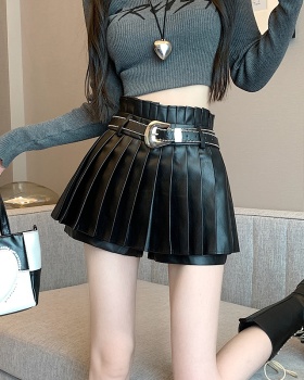 Anti emptied silver culottes autumn leather skirt for women