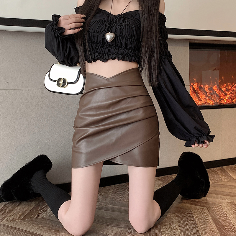 Tight slim leather skirt high waist skirt for women
