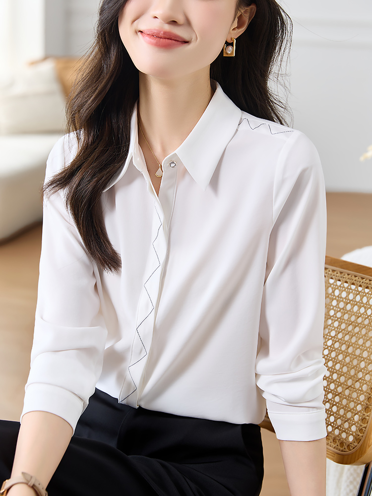 Autumn silk shirt real silk white tops for women