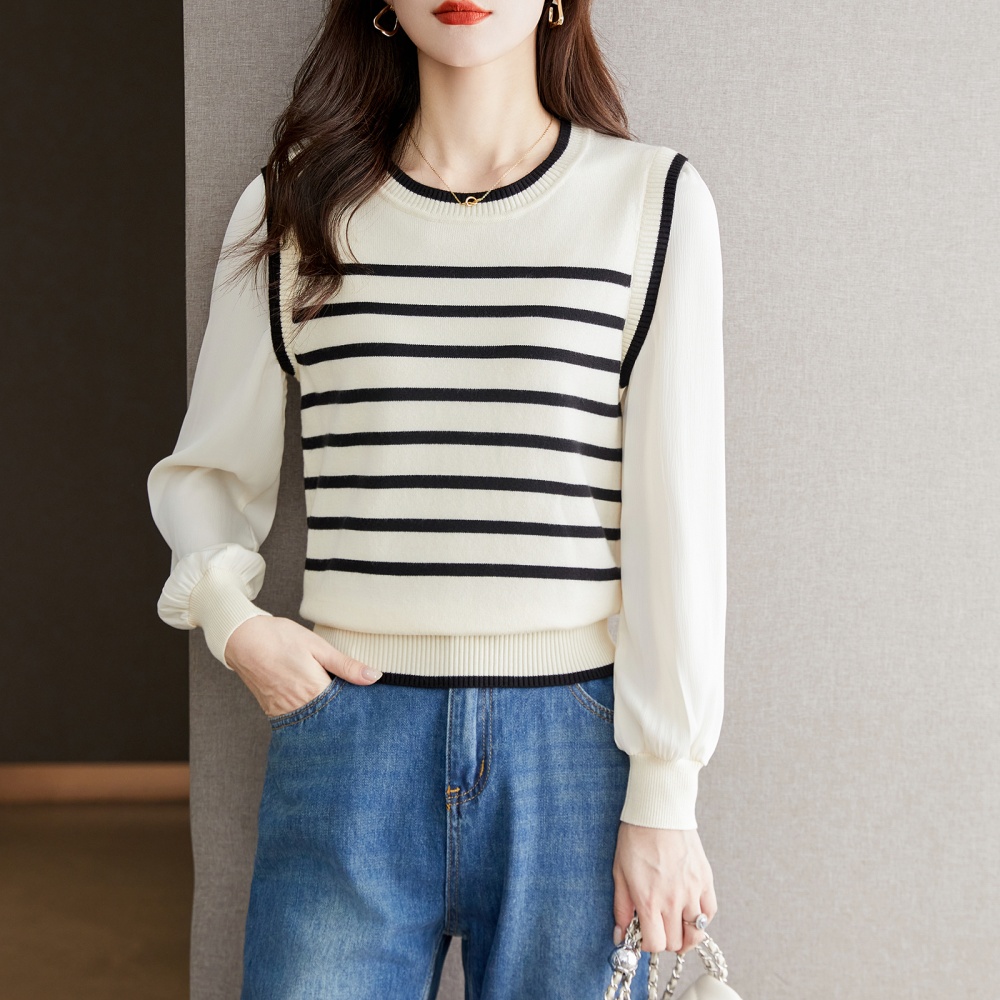 Long sleeve autumn Pseudo-two France style sweater for women