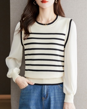Long sleeve autumn Pseudo-two France style sweater for women