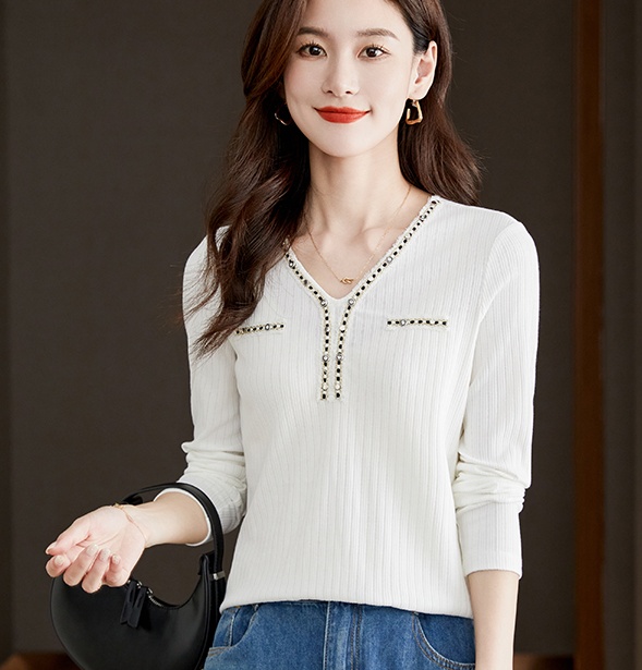 Mixed colors long sleeve tops V-neck T-shirt for women