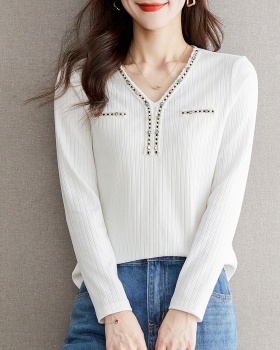 Mixed colors long sleeve tops V-neck T-shirt for women