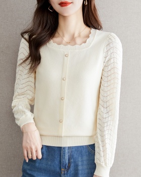 Lace square collar autumn tops pullover long sleeve sweater