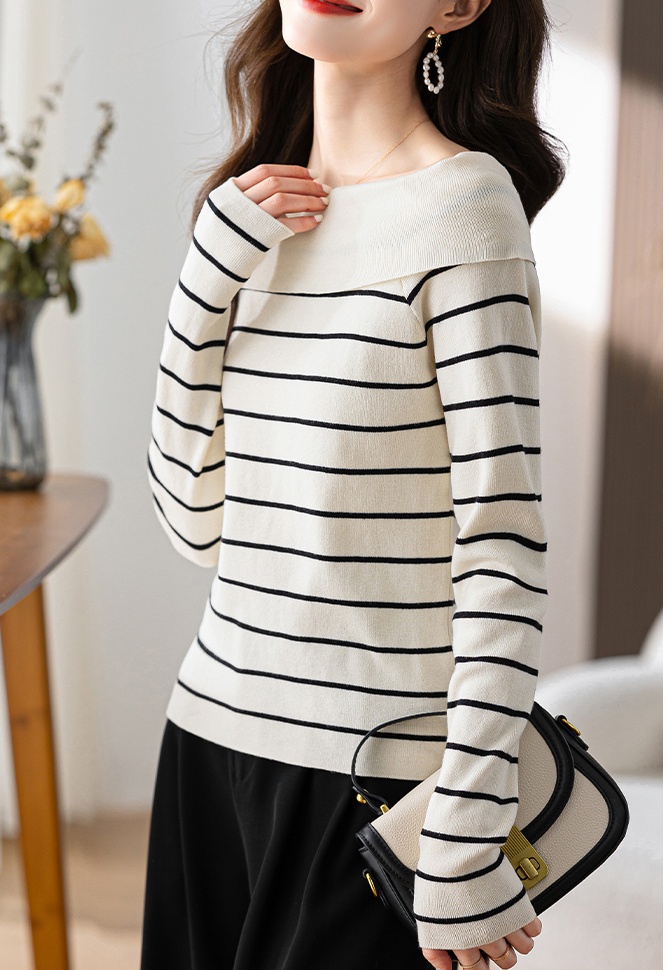Sweet stripe tops autumn long sleeve sweater for women
