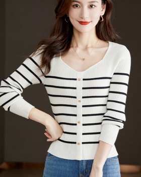 Square collar mixed colors autumn cozy sweater for women