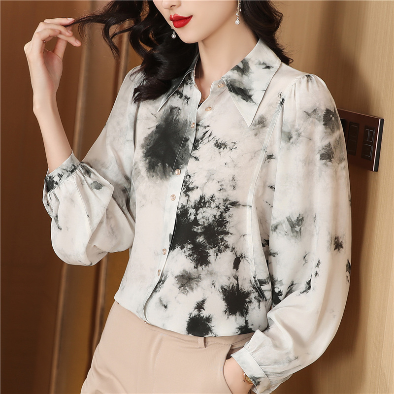 Niche retro blooming ink France style shirt for women