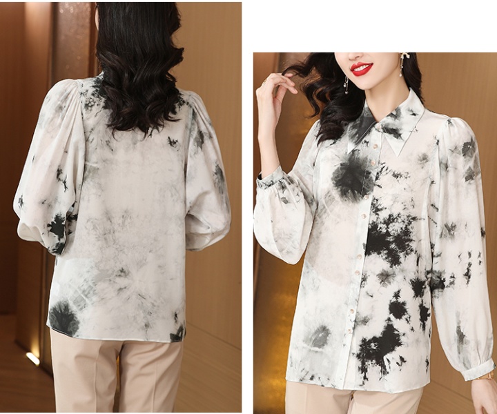 Niche retro blooming ink France style shirt for women