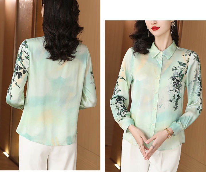 Long sleeve silk Casual tops autumn lapel real silk shirt