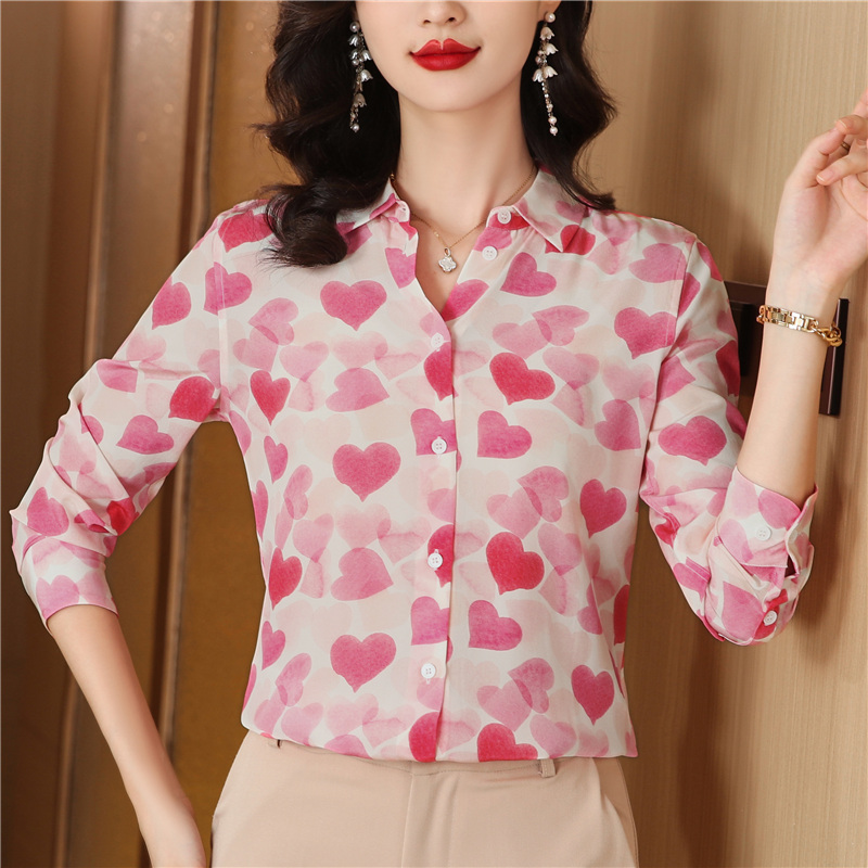 Pink silk tops real silk long sleeve shirt for women