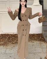 Sling double-breasted business suit long dress