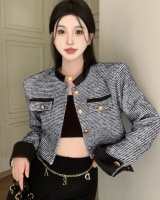 Stripe mixed colors cstand collar jacket