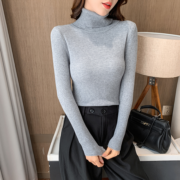 Long sleeve all-match sweater high collar pullover tops