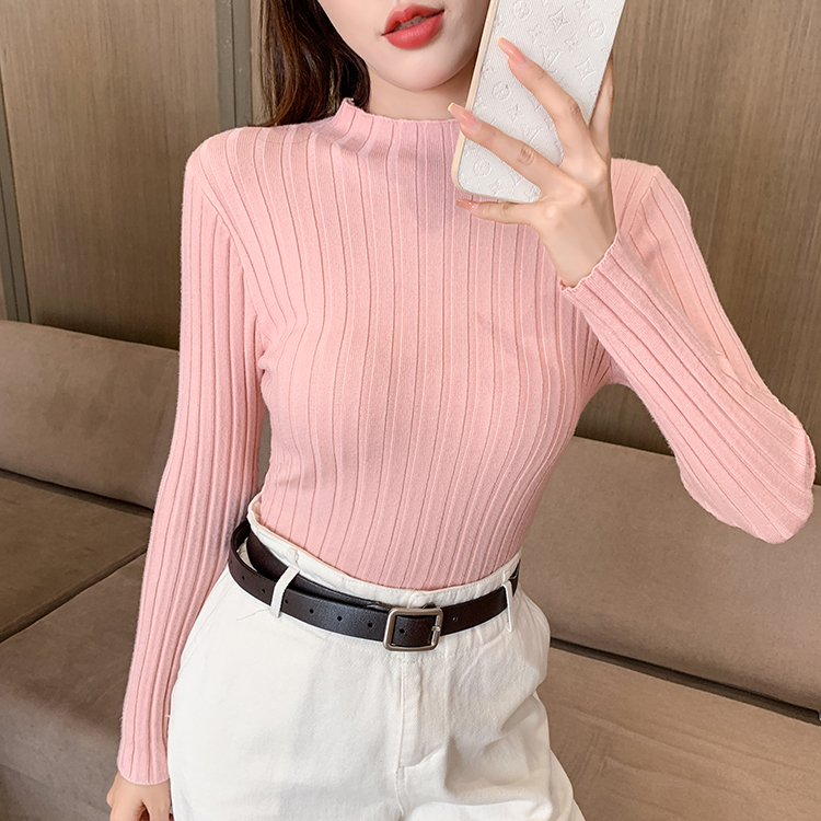 Long sleeve half high collar tops slim sweater for women