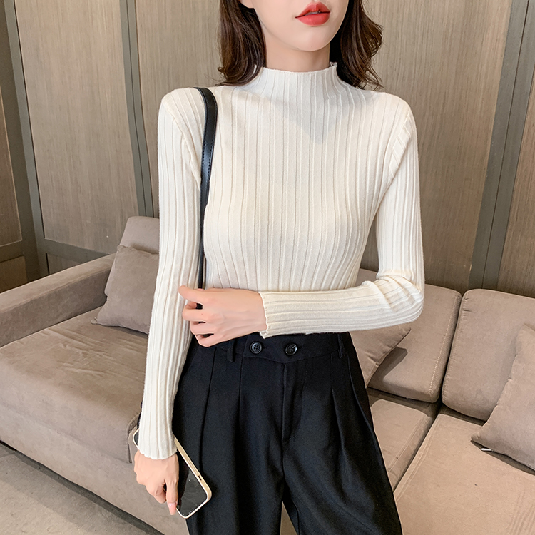Long sleeve half high collar tops slim sweater for women